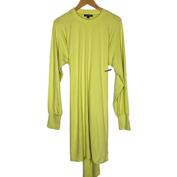 Steve Madden Dress Long Sleeve Tie Waist Ribbed Sweater Sunny Lime Yellow NWT L - Picture 2 of 7